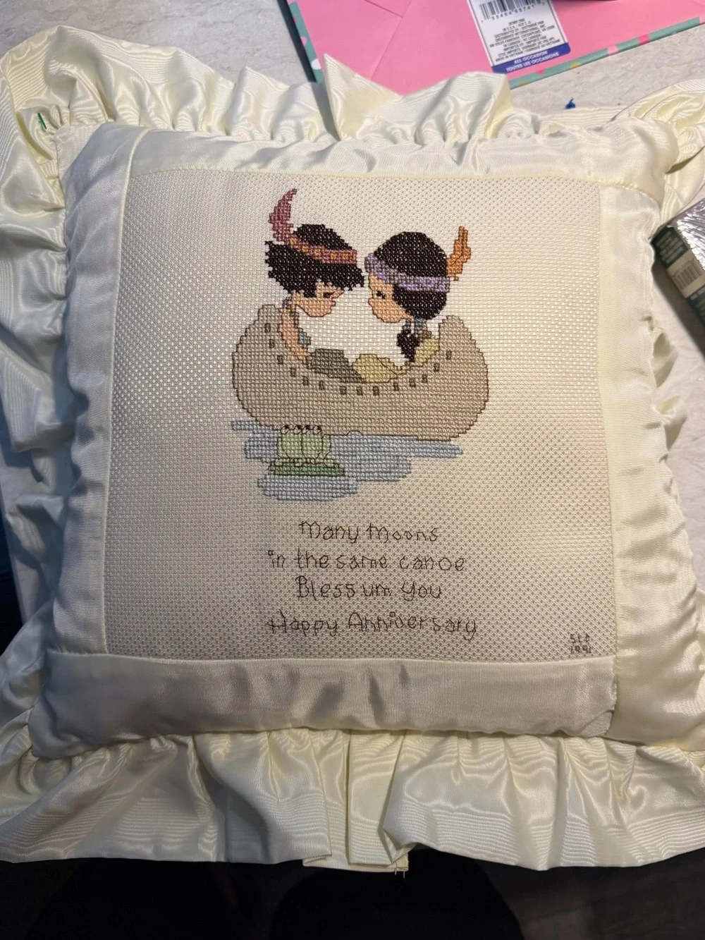 Precious Moments Cross Stitch Pillow